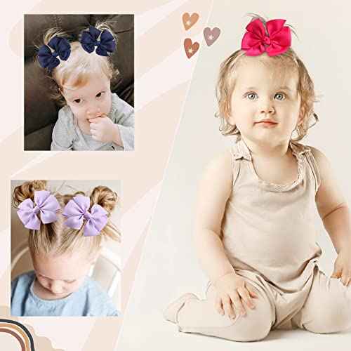 30PCS 4 Inch Pinwheel Hair Bows for Baby Girls, Oaoleer Boutique Grosgrain Ribbon Toddler Bows Hair Clips, Gift for Kids Hair Accessories In Pair