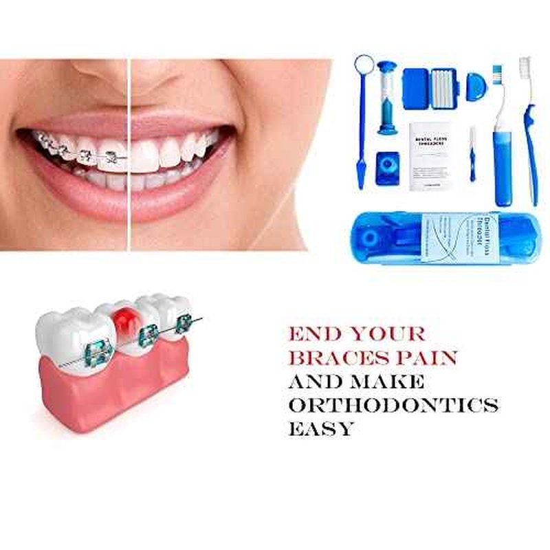 Wenge Portable Orthodontic Oral Care Kit - 2Pack - Travel Kit for Patients, Interdental Brushing Wax Floss Toothbrush Cleaning (Blue_Black)