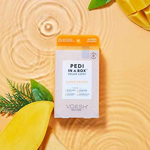 VOESH Pedi in a Box 4 Step Fruity Trio - 3 Pack of Mango Delight, Tangerine Twist & Vitamin Recharge Pedis, Home Pedicure, Vegan Foot Care, DIY Pedi