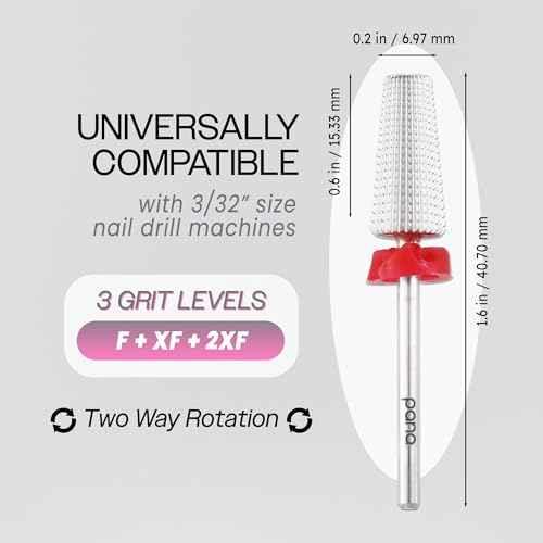 PANA Nail Carbide 5 in 1 Bit - Two Way Rotate use for Both Left and Right Handed - Fast Remove Acrylic or Hard Gel - 3/32" Shank - Manicure, Nail Art, Drill Machine (Fine - F, Silver)
