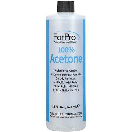 ForPro Professional Collection 100% Pure Acetone, Professional Nail Polish Remover for Natural, Artificial, Acrylic, and Sculptured Nails, Removes Gel Polish, Glue, and Glitter, 16 fl. oz.