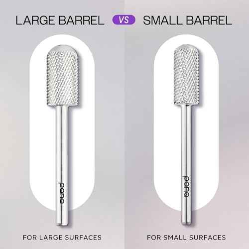 PANA 3/32" Small Smooth Round Top Safety Carbide Nail Drill Bit for Gel Polish & Acrylic Removal Nail Salon Manicure Pedicure Electric File Tools (Small Barrel - Silver, Medium)