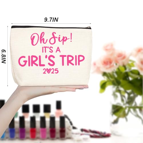 4 Pcs Girl Trip 2025 Makeup Bag Funny Girls Trip Gifts Favors Girls Weekend Gifts Weekender Bag Summer Vacation Birthday Christmas Cosmetic Bag Bachelorette Party Friendship Gifts for Women BFF Friend