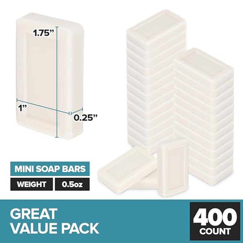 Bulk Hotel Soap Bars (400 Count), Rectangular Fresh Scent Travel Size Hand Soap for Hotels, Motels, and Resorts, Travel Soap Bulk, Individually Wrapped Bars Pack, Guest Soaps for Bathroom