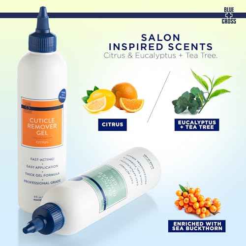 Blue Cross Cuticle Remover Liquid Gel, Cuticle Softener for Nails, Hydrating, Moisturizing, Professional Nail Care for Brittle Hang Nails, Dry Cuticles, Made in USA, 8oz, Eucalyptus/Tea Tree