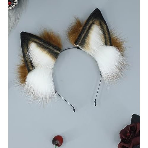 Fox Cat Ear Headband Wolf Ears Headwear Halloween Cosplay Hairbnad Handmade Animal Head Accessories for Women Men