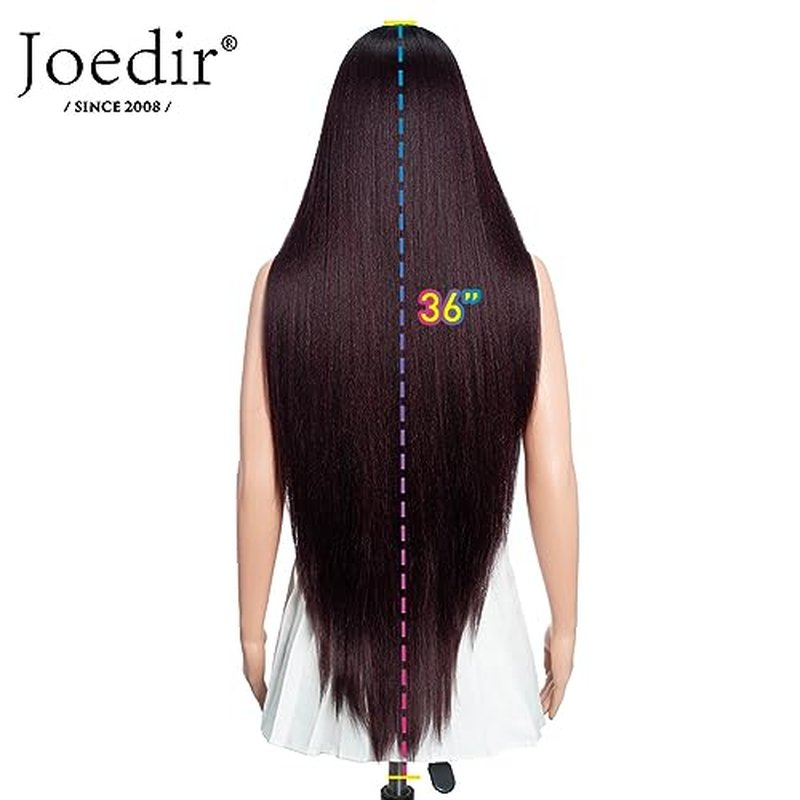 Joedir 36¡± Super Long Straight Wig Light Yaki Synthetic Wigs Lace Front Wigs for Women NTHL1B/99J/118