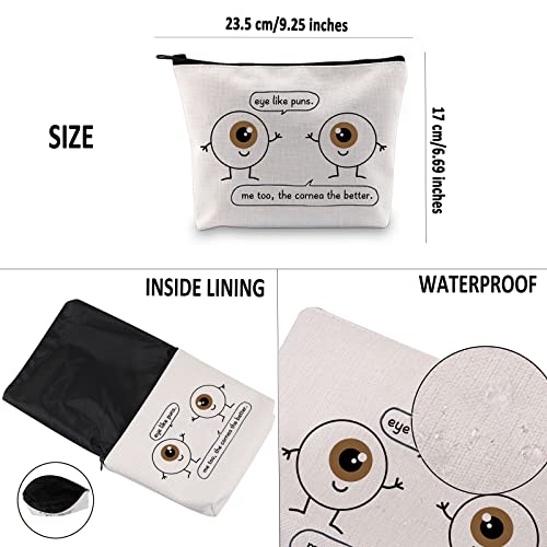 G2TUP Eye Doctor Gift Eye Like Puns Makeup Bag Optometrist Ophthalmologist Cosmetic Bag Optician Gift Optometry Zipper Travel Bag (Eye Like Puns White Bag)