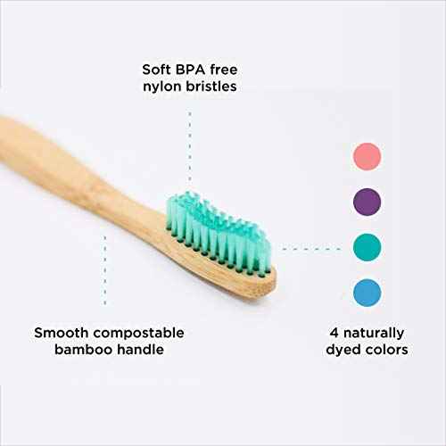 Bamboo Toothbrush 4-Pack & Compostable Silk Dental Floss with Refillable Glass Holder | Biodegradable Oral Care Set | Soft BPA-Free Bristles | Natural Eco-Friendly Gifts for Men & Women | Moso Handle