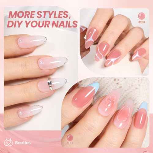 beetles Gel Polish Whispers of Love Jelly Gel Nail Polish Set - 6 Colors Milky White Nude Pink Neutral Sheer Translucent Soak Off UV Gel Nail Kit, Nail Concealer for Salon DIY Manicure Gift for Women