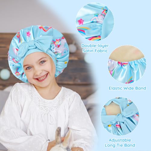 2 PCS Kids Bonnets for Girls, Satin Silk Bonnet for Kids Toddler Bonnet for Sleeping Cap with Elastic Tie Band Hair Bonnet