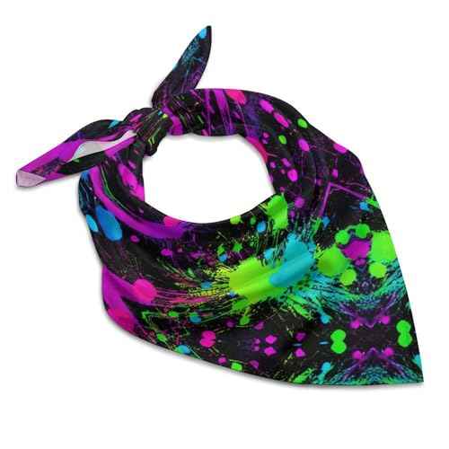 Rainbow of Neon Paint Splatters Bandana for Men Women Square Headscarf Handkerchief Silk Neck Scarf Headbands