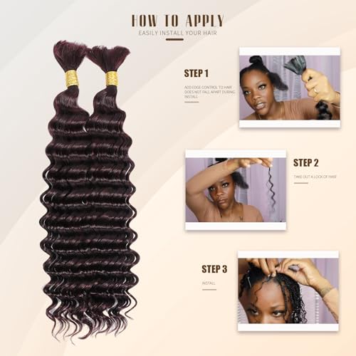 DMKEEP Burgundy Top Grade Human Braiding Hair 2 Bundles 100g Human Hair Braiding Hair No Weft Deep Wave Bulk Human Hair for Braiding Hair Extensions 99J 18 Inch