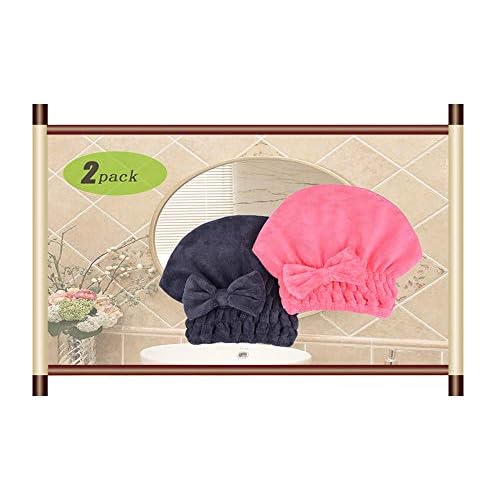 Microfiber Hair Drying Towels Head wrap with Bow-Knot Shower Cap Hair Turban hairWrap Bath Cap for Curly Long & Wet Hair Gift for Women 2pack