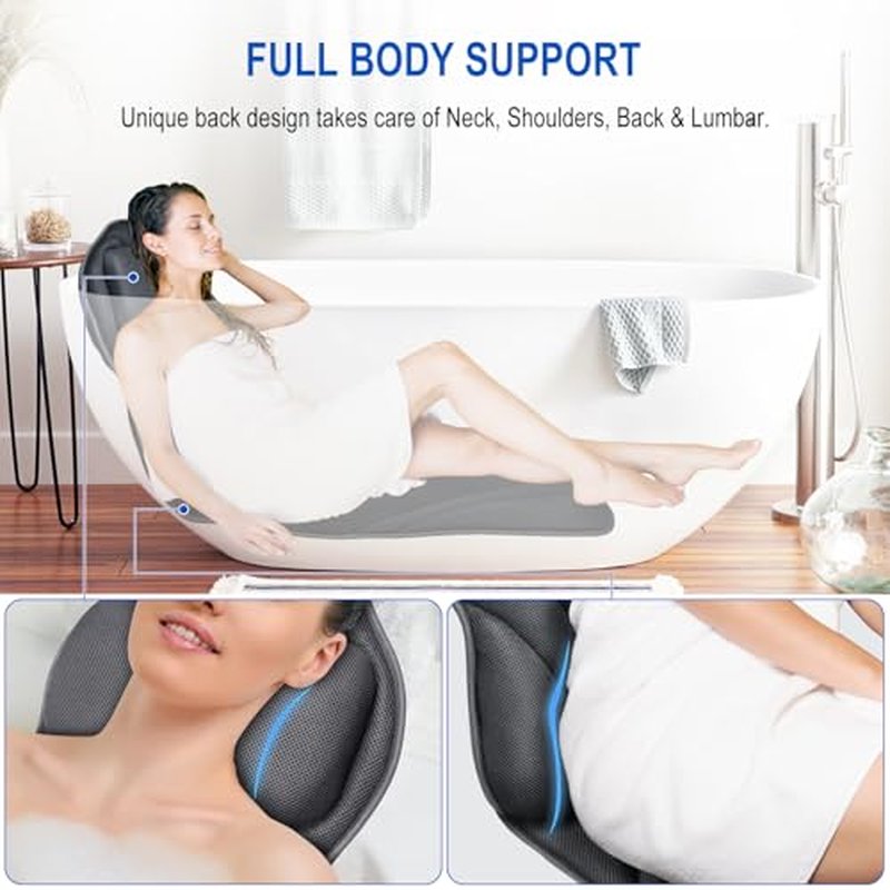 Full Body Bath Pillow for Bathtub, Luxury Bath Pillows Gifts for Women Thick Bathtub Cushion for Soaking Tub with Laundry Bag, Bathtub Pillow Luxury Bathtub Pillows for Head,Neck & Back(Dark Grey)
