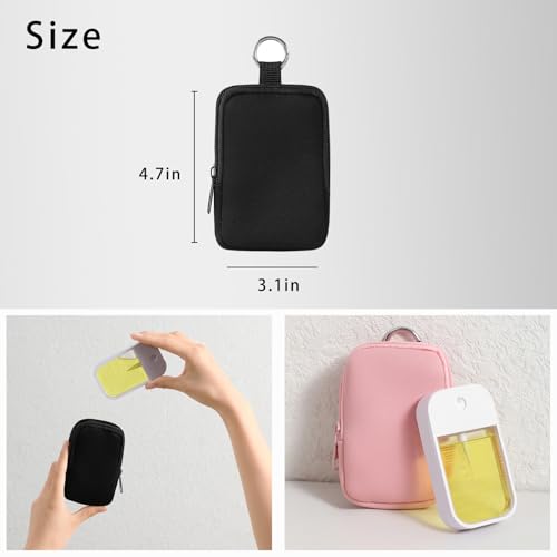 uekeboag 2Pcs Small Soft Neoprene Pouch with Zipper, Mini Portable Makeup Bag,Fashion Accessory with Snap Hook,Coin Purse Lipstick Cosmetic Travel Organizer(Black and Pale Pink)