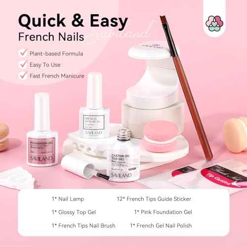 Saviland French Manicure Kit : French Tip Tools for Beginners French Tip Nail Stickers French Nail Brush White Gel Nail Polish Quick-Dry Nail Lamp French Tips Guides for Nail Art