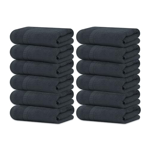 GOLD TEXTILES 100% Cotton Washcloth - 12 Pack | 13x13 inches | Grey - Ultra Soft, Highly Absorbent, Long Lasting and Quick Drying - Hotel & Spa Collection Cool Feel Fingertip Towels (12, Grey)