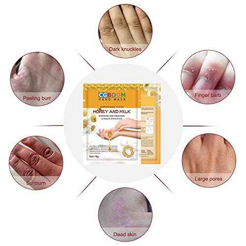 CGBOOM 3 Pairs Hand Masks Moisturizing Gloves, Hand Skin Repair Renew Mask Infused Collagen, Vitamins + Natural Plant Extracts for Dry, Aging, Cracked Hands (Honey and Milk)