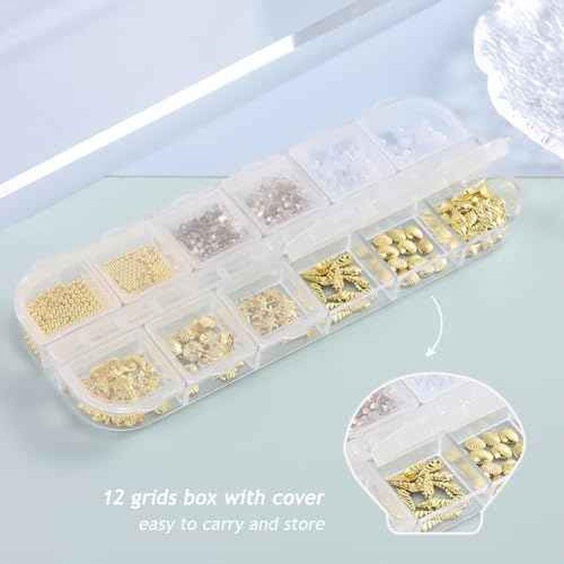 Summer Nail Charms, 3D Beach Nail Charms Metal Starfish Seashell Tropical Ocean Nail Art Decorations, Gold Beads and Pearls Rhinestones with Tweezers for Manicure, concha nacar para u?as