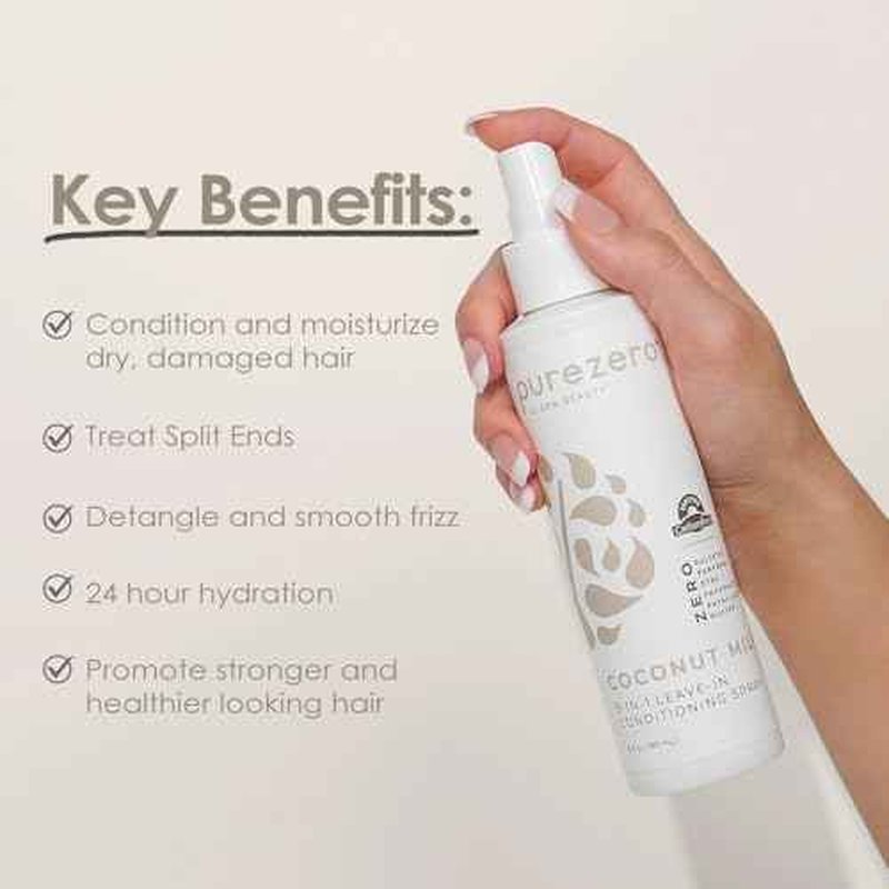 Purezero 9-in-1 Coconut Milk - Leave-In Conditioning Spray - Intense Hydration & Increase Shine, Fight Dandruff & Frizz, Zero Sulfates, Parabens, Dyes (6 oz (2 Pack))