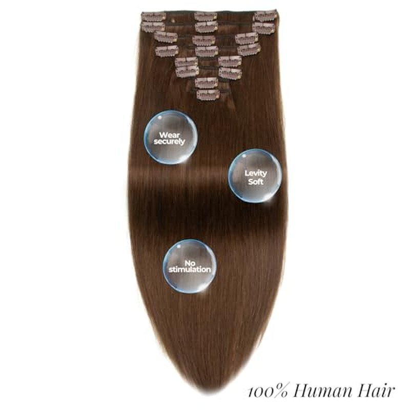 Clip in Hair Extensions Human Hair 100% Brazilian Virgin Human Hair 7pcs Per Set with 16Clips Double Weft (16 Inch, #4 Chotolate Brown)
