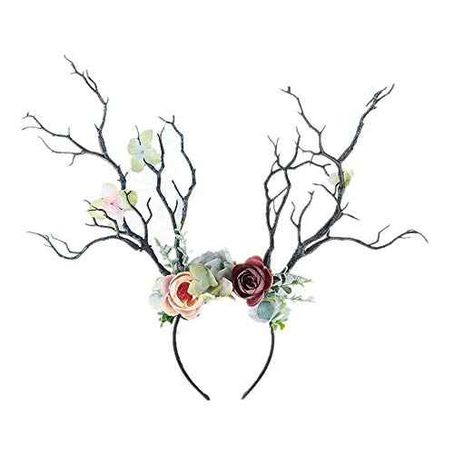 XIDAJIE Deer Antler Flower Crown Headbands Halloween Chritmas Long Antler Flower Branches Headband Props Horns Headpieces Hair Band Photo Shoot Forest Goddess Headdress Headwear, Navy
