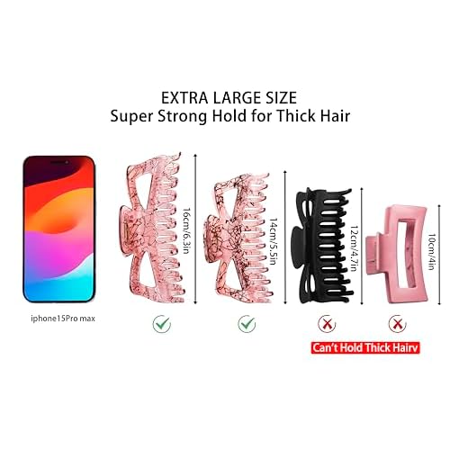 Extra Large Claw Clips for Thick Hair, 6.3 Inch Strong Hold Matte Jumbo Accessories for Women Long Curly Hair Cute Nonslip French Giant Big Jaw Clip (Red Pink Blue Black Brown Yellow)