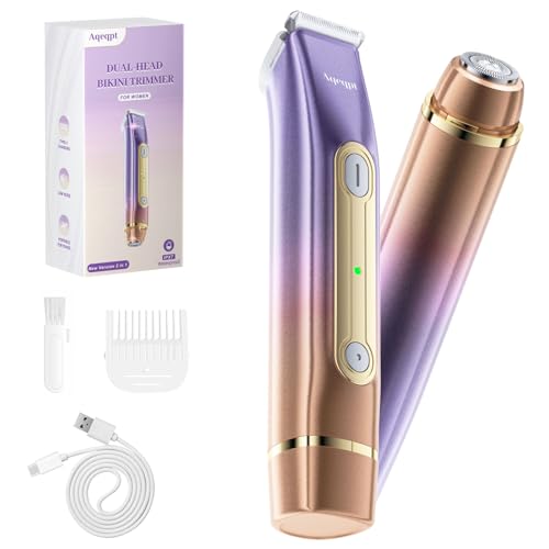 Bikini Trimmer for Women, Electric Razors with Dual Heads, Rechargeable Pubic Hair Trimmer with IPX7 Waterproof, Painless Pro Shaver for Underarm Leg Arm Body Face Private Area£¨DuskyRose£©