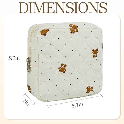 Small Floral Quilted Makeup Bag, Coquette Aesthetic Travel Toiletry Organizer for Women, Lightweight Cotton Cosmetic Pouch