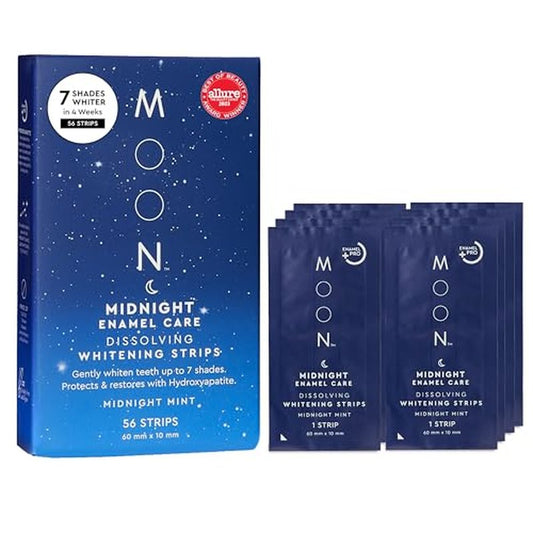 MOON Dissolving Teeth Whitening Strips, 56 No Rinse Nighttime White Strips, Midnight Mint, Enamel Pro+, Chamomile & Lavender, Whiten Sensitive Teeth up to 7 Shades in 4 Weeks, Vegan Oral Care