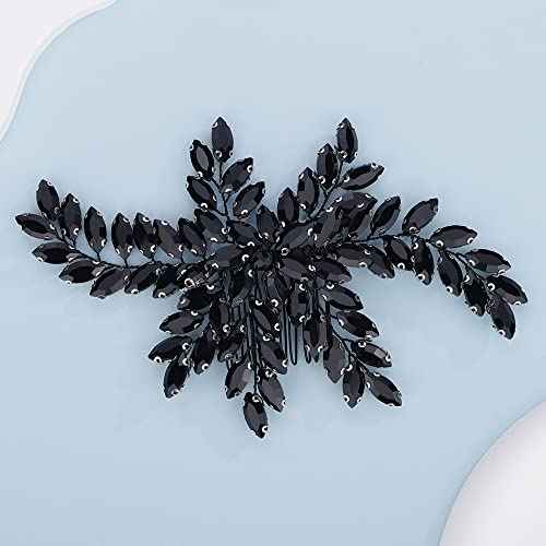 Teyglen Bridal Black Crystal Rhinestones Shiny Hair Comb Back Side Hair Comb Wedding Headpiece Prom Party Festival Hair Accessories for Women and Girls
