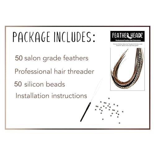 50 Natural Color Hair Extensions ? 9¡±?14¡± Long ? DIY Rooster Kit with 50 Micro-Link Beads ? 100% Real Feathers ? Eye-Catching Boho Style