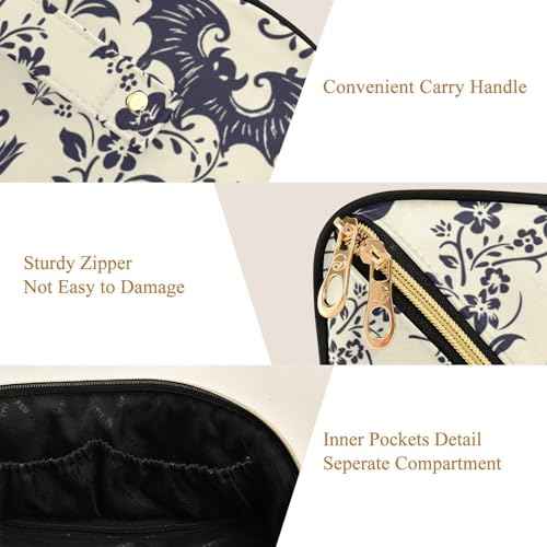 Large Capacity Cosmetic Bag Travel Makeup Bags Goth Bats Wide Open Portable Toiletry Bag Make up Organizer Pouch with Handle