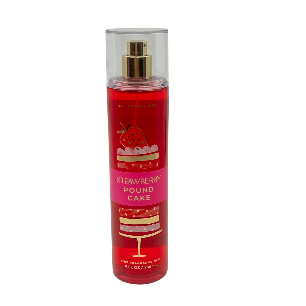 Bath & Body Works STRAWBERRY POUND CAKE Fine Fragrance Mist with a Red Bow for Holidays & Gifts 8 fl oz - 3 Pack