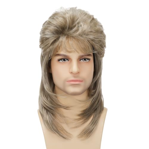 Mullet Wig Blonde 80s Men Wig,Punk Rocker Hair Party Daily Halloween Costumes Long Wigs