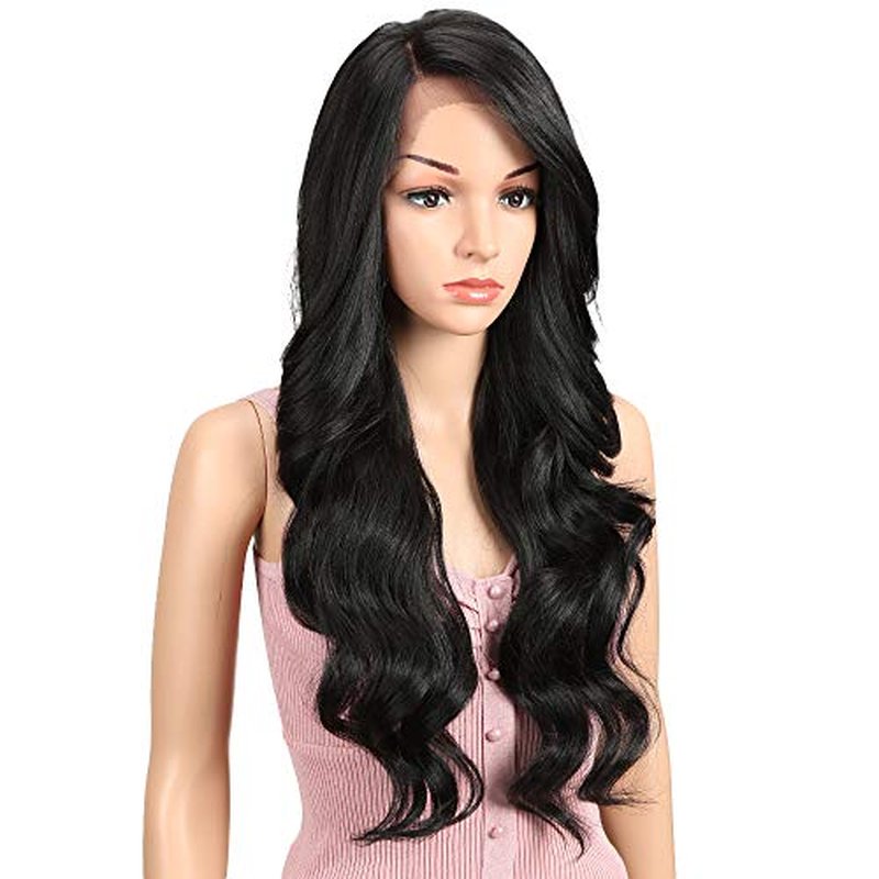 Joedir 26" Big Curly Wavy Supreme Free Parting HD Lace Frontal Wigs With Baby Hair High Temperature Synthetic Wigs For Women 180% Density Wigs(Black Color)