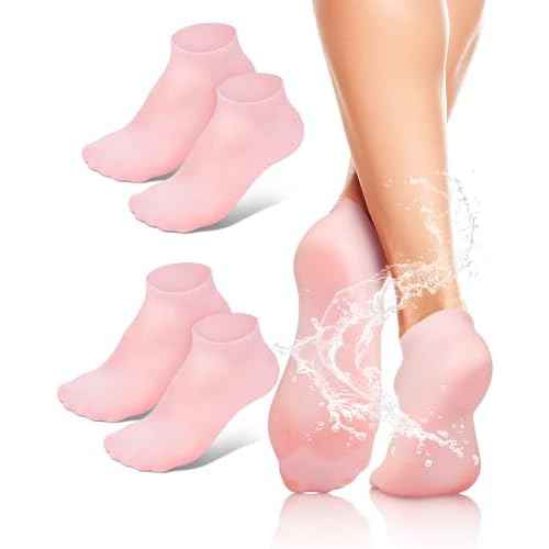 2 Pairs Silicone Moisturizing Foot Socks, Soft Silicone Socks, Anti Slip Gel Spa Socks Softening Feet Dry Cracked Skin, Spa Pedicure Socks for Women Foot Care After Pedicure