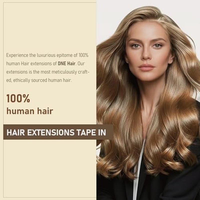 DNE Tape in Hair Extensions Real Human Hair 16inches 20Pcs/40g/Pack Seamless #M4/27Chocolate Brown to Honey Blonde Straight Invisible Double Sided Tape in Hair Extensions for Women/Girls