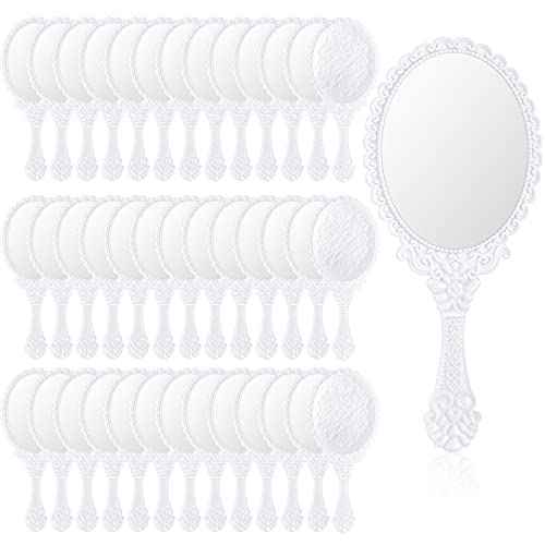 Namalu 40 Pcs Vintage Handheld Mirror Small Embossed Portable Princess Cute Compact Mirror with Handle for Women Valentine Party Favors Travel(White)