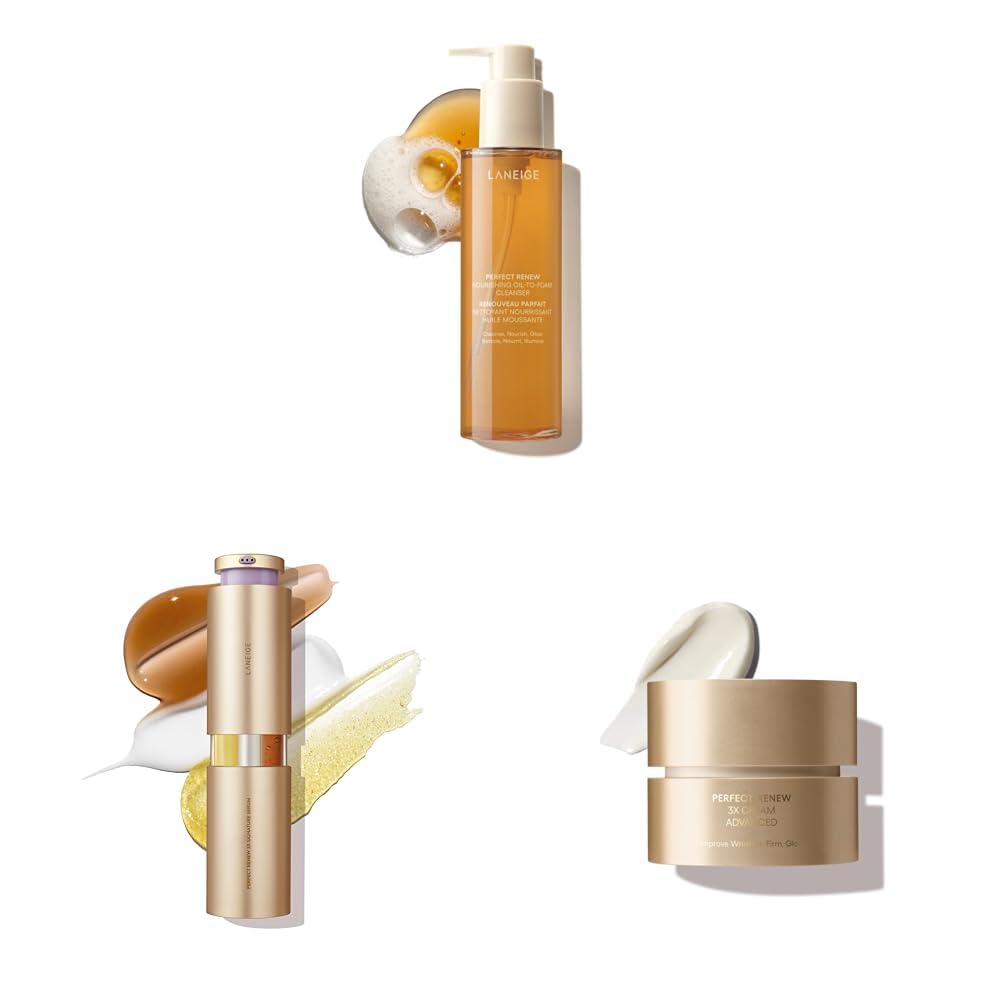 LANEIGE Perfect Renew Nourishing Oil-to-Foam Cleanser: 2-in-1 Anti-Aging Face Wash for a Radiant Glow to Remove Makeup, Sunscreen, & Impurities
