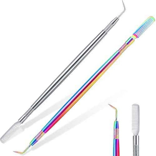 Chumia 2 Pieces 2 in 1 Lash Lift Tool Eyelash Separator Tool with Comb Stainless Steel Metal Lash Perm Lift Rods for Eyelash Eyebrow Comb Perming Tinting Curling Extension Supplies(Multi Color,Silver)
