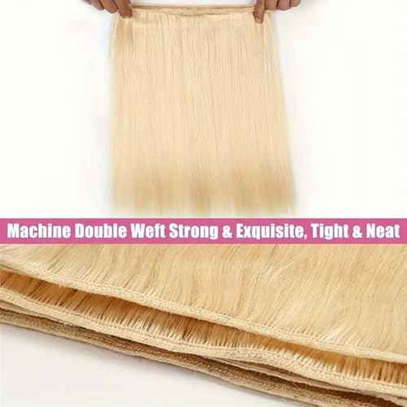 613 Bundles Human Hair Extensions 100g/Bundle 613 Color Real Human Hair Extensions For Women Light Blonde Color Human Hair Bundles 2-3set Can Be Full Head (Straight Hair, 24 Inch)