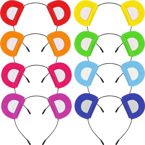 Bear Ears Costume Headband - 8 Pcs Colorful Animal Headbands for Birthday, Halloween, Christmas Celebrations