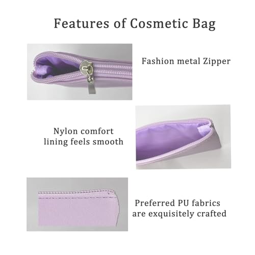 Small Makeup Bag for Purse, Travel Makeup Bag with Zipper, Pu Leather Makeup Pouch, Cosmetic Bags for Women,Travel Make Up Bag (1, Purple)