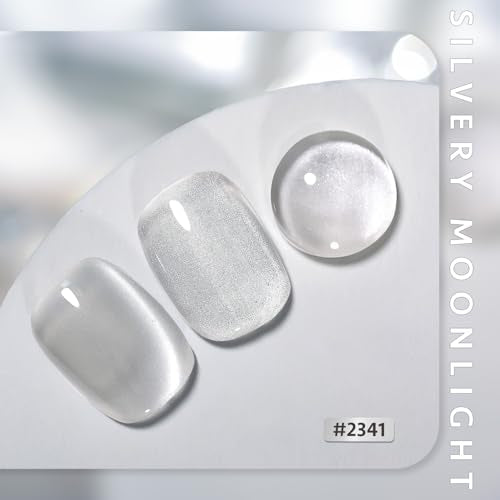 GAOY Glassy Cat Eye Gel Nail Polish, 16ml Glitter Holographic UV Gel Polish with Magnet, Reflective Translucent, 2341 Silvery Moonlight