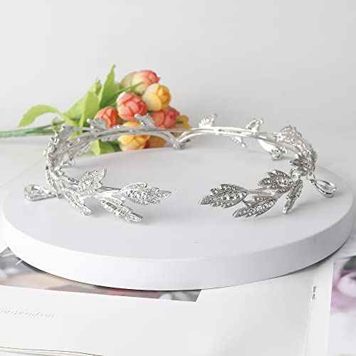 DS Rhinestone Wedding Tiara Crown for Brides, Goddess elf Princess Fairy Crystal Pendent Headband Leaf Cosplay Crown for women girls Hair Accessory for Brides Pageant Wedding Prom Birthday