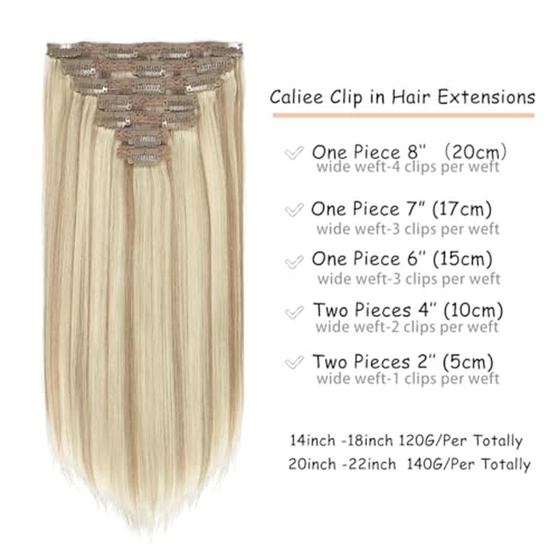 Caliee Blonde Clip in Hair Extensions Real Human Hair,P10-613 Natural Human Hair Extensions Clip ins Real Human Hair for Women Full Head 120G with 16 Clips 7Pcs Lace Clip in hair 18Inch