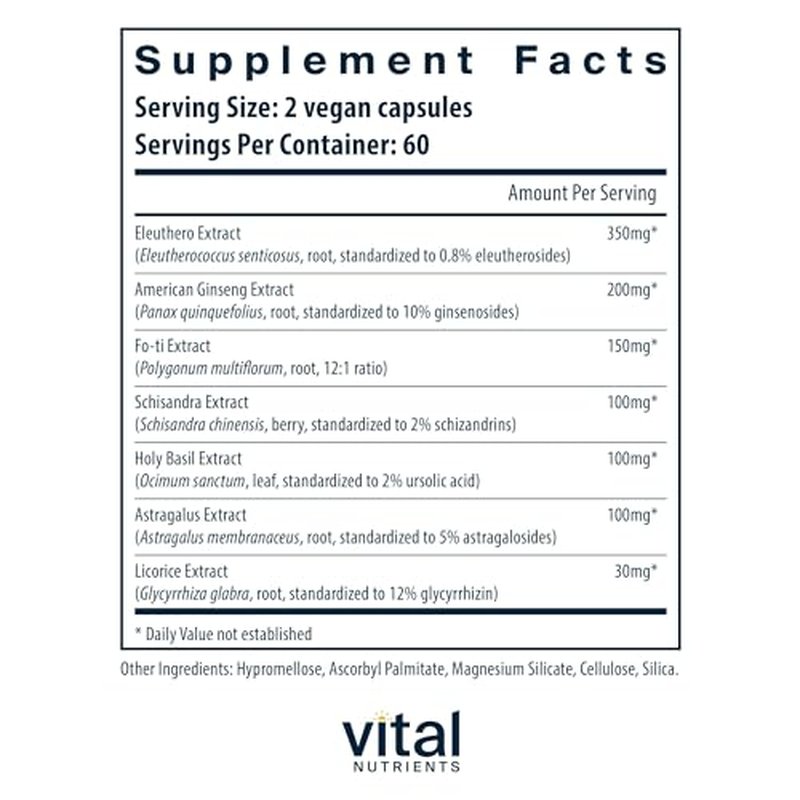 Vital Nutrients Energy Plus | Nonstimulatory Herbal Energy Support | Promotes Mental & Physical Stamina | Adaptogenic Support for Stress | Gluten, Dairy, Soy Free | Non-GMO | 120 Capsules