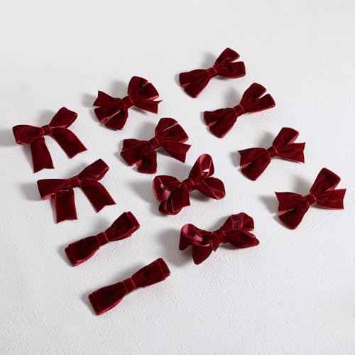 Dark Red Velvet Ribbon Hair Bows 12pcs 3¡± Small Burgundy Dressy Bow Alligator Clips School Uniform Decor Accessories for Teen Toddler Girls Women Christmas Valentines Xmas Gift